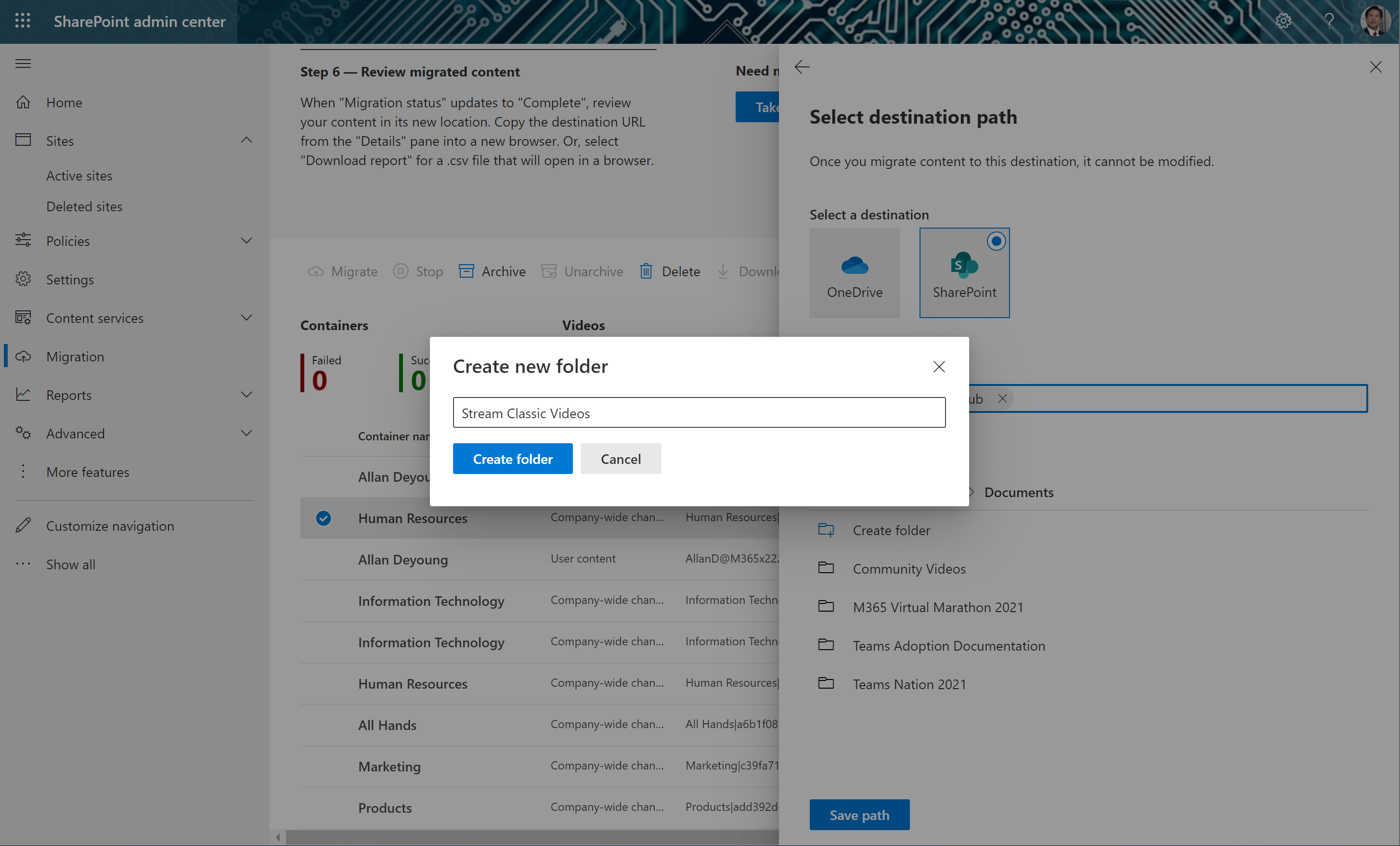 Imagen 10.- Creando una carpeta como destino de la migración.