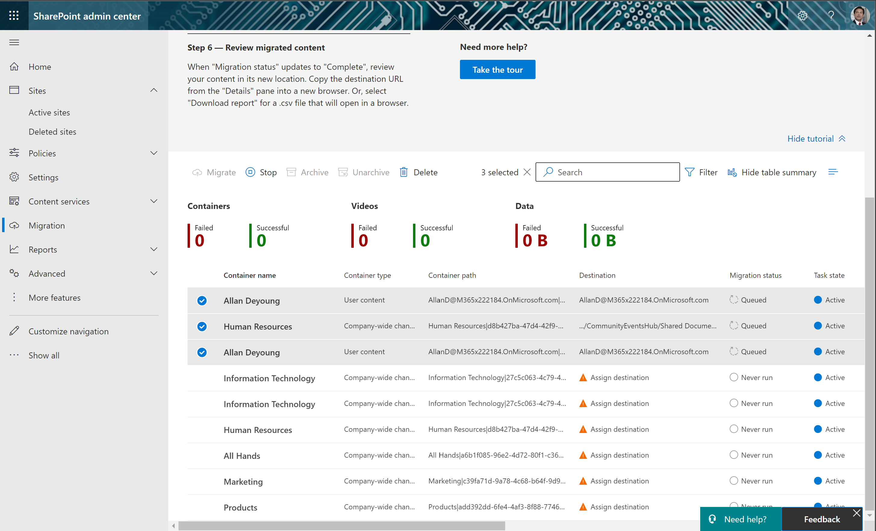 Imagen 13.- Tareas de migración encoladas.