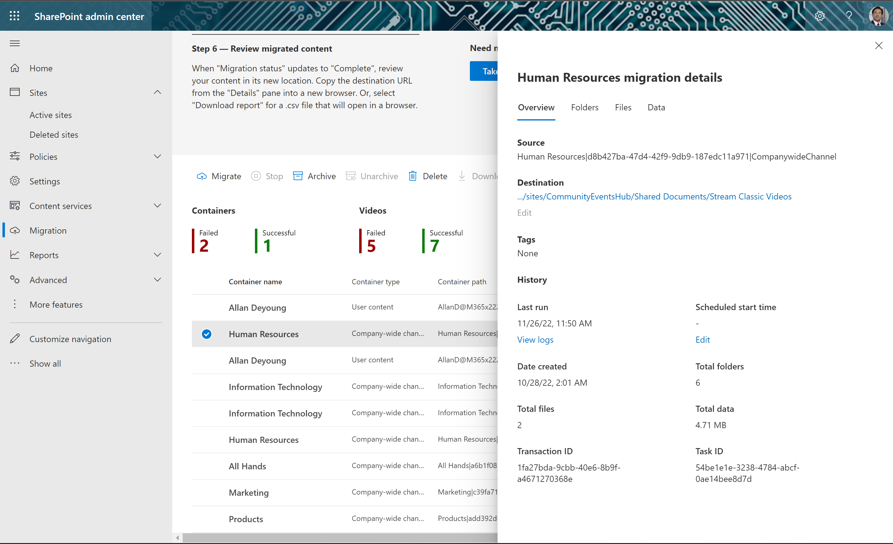 Imagen 15.- Detalle de cómo ha ido la migración.