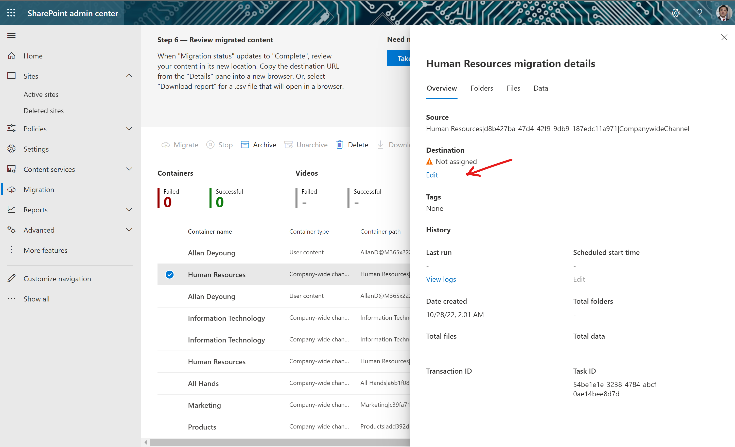 Imagen 7.- Detalles de la migración de un contenedor.
