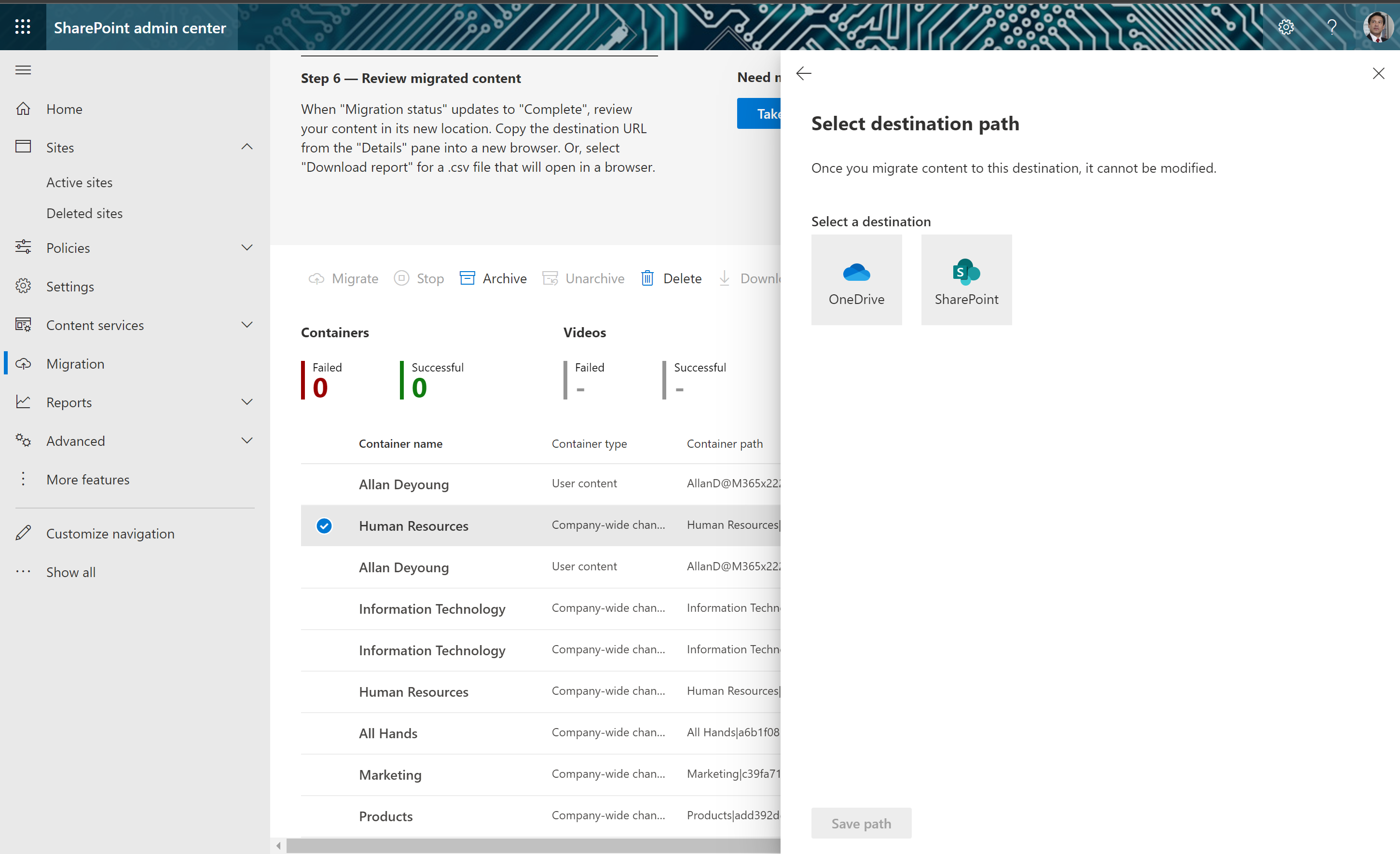 Imagen 8.- Posibles destinos para la migración de un contenedor.