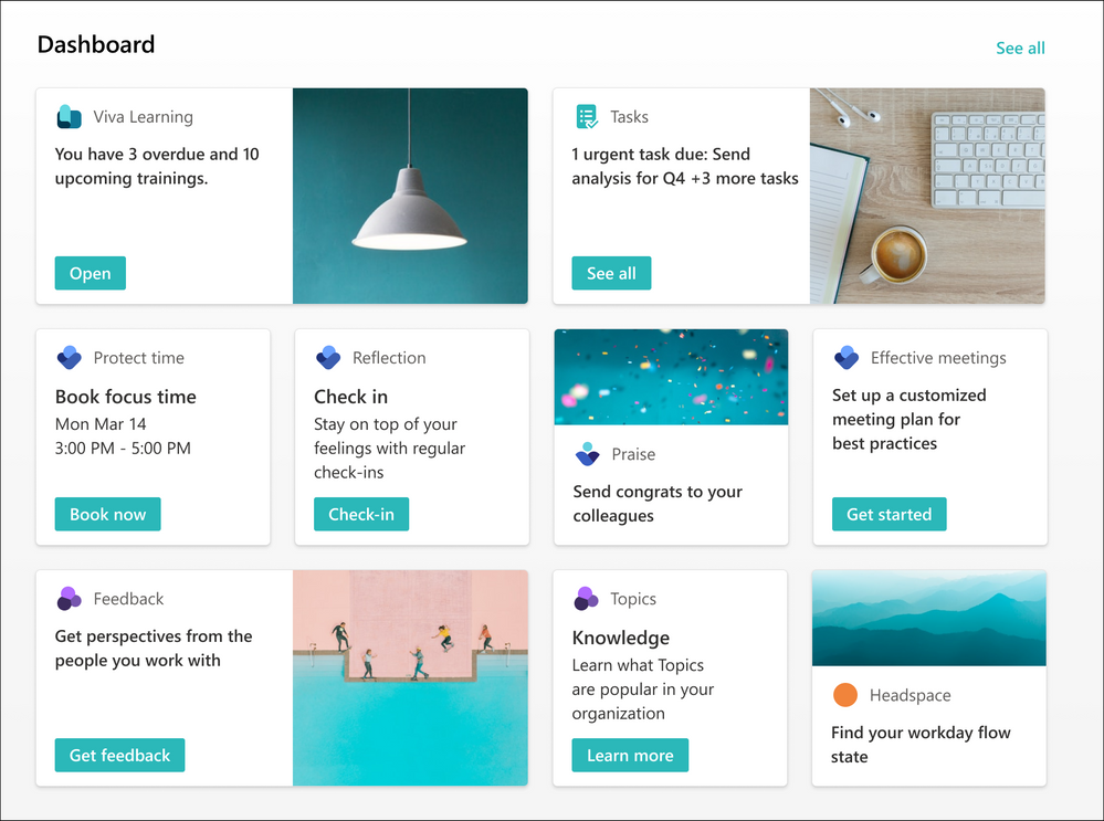 Imagen 3.- Dashboard optimizado de la nueva Home de Viva Connections.
