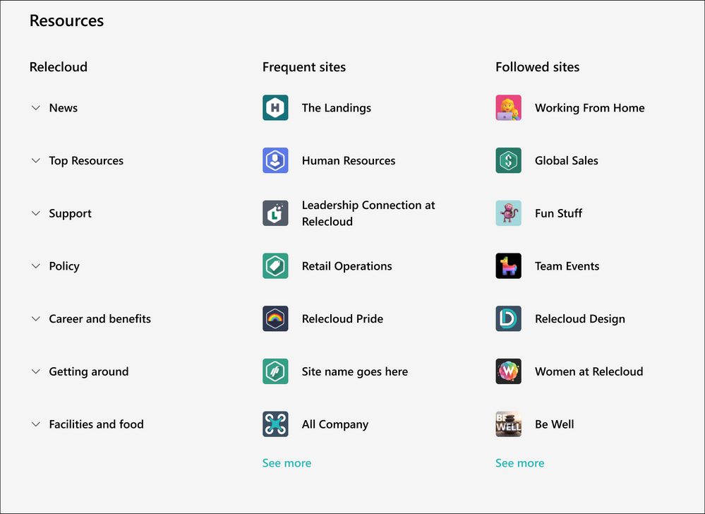 Imagen 4.- Sección de recursos en la nueva Home de Viva Connections.