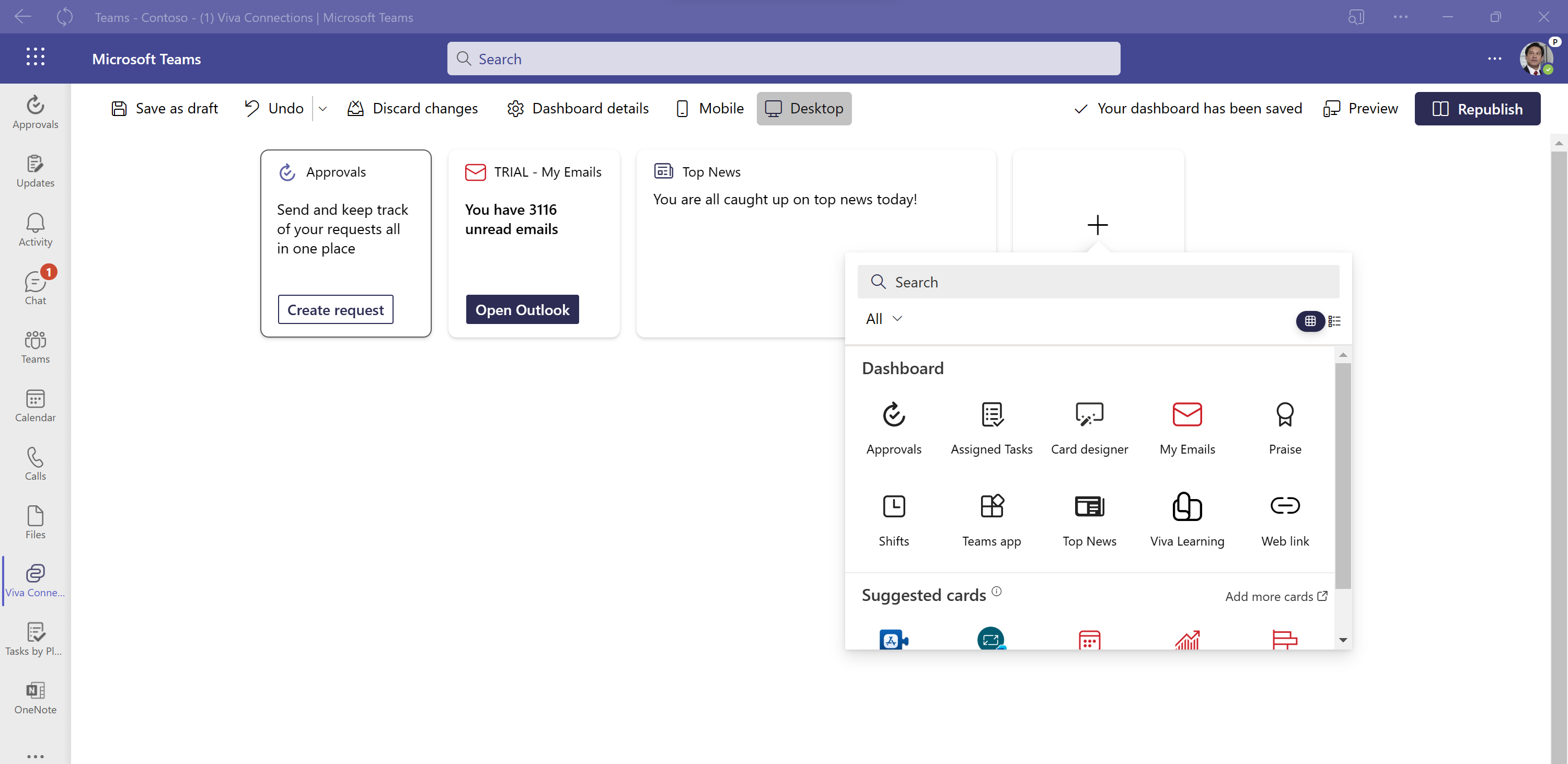 Imagen 7.- Personalización del Dashboard de Viva Connections.