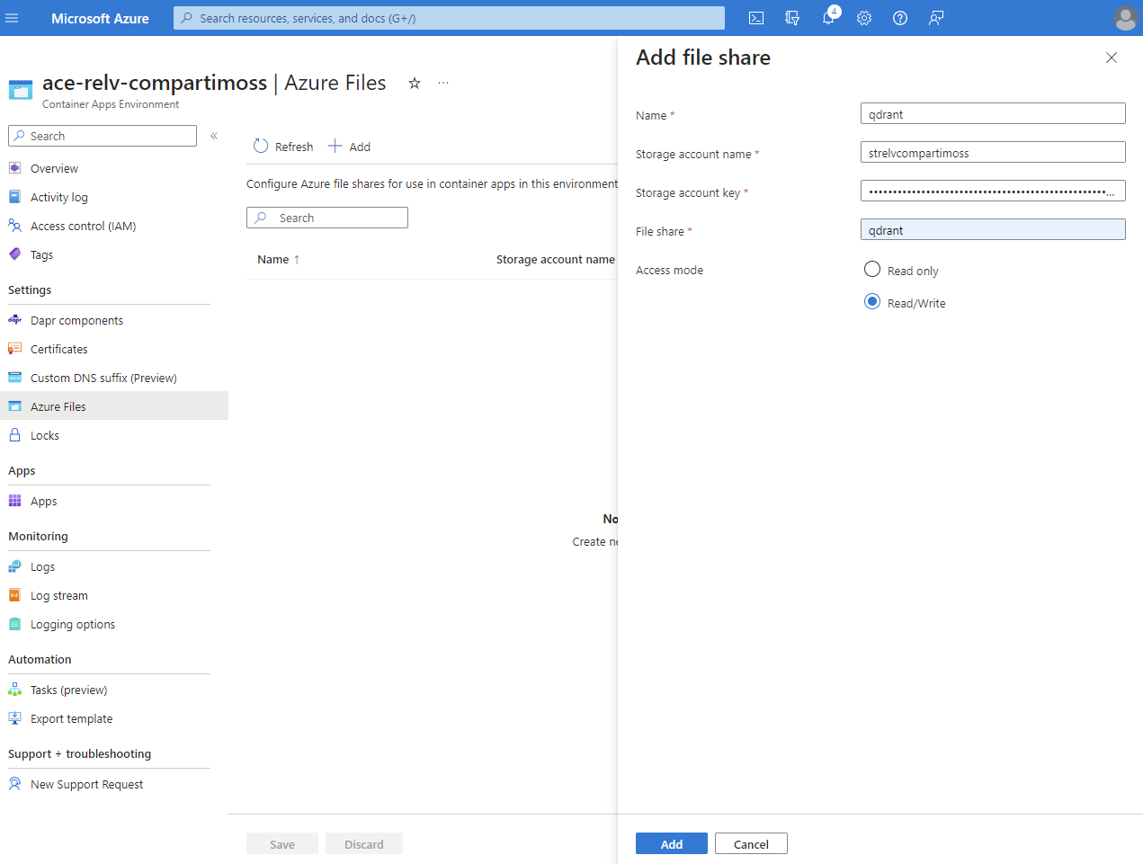 Imagen 13.- Comando del Azure CLI para extraer la configuración del contenedor de Qdrant.