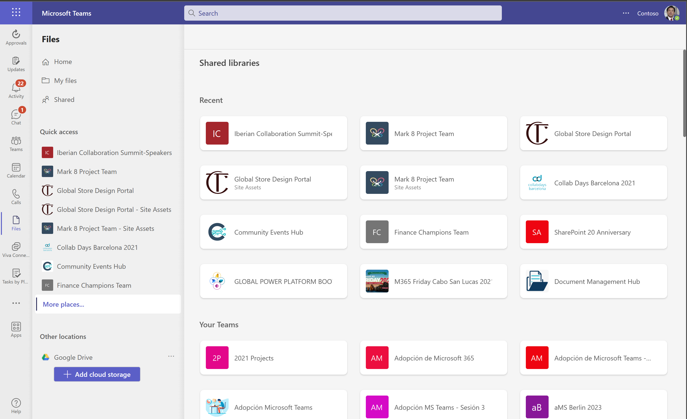 Imagen 10.- Acceso a todos los Sitios con Bibliotecas desde la Files App.