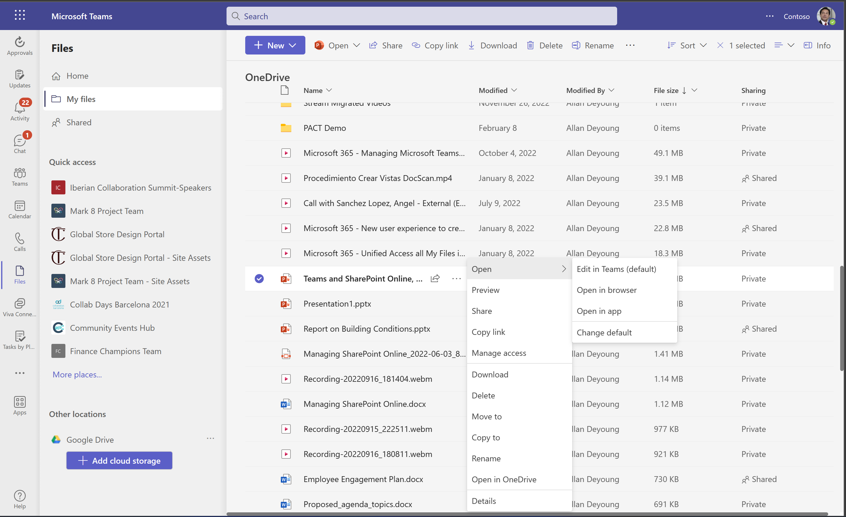 Imagen 7.- Opciones para interactuar con un documento desde la sección My files.