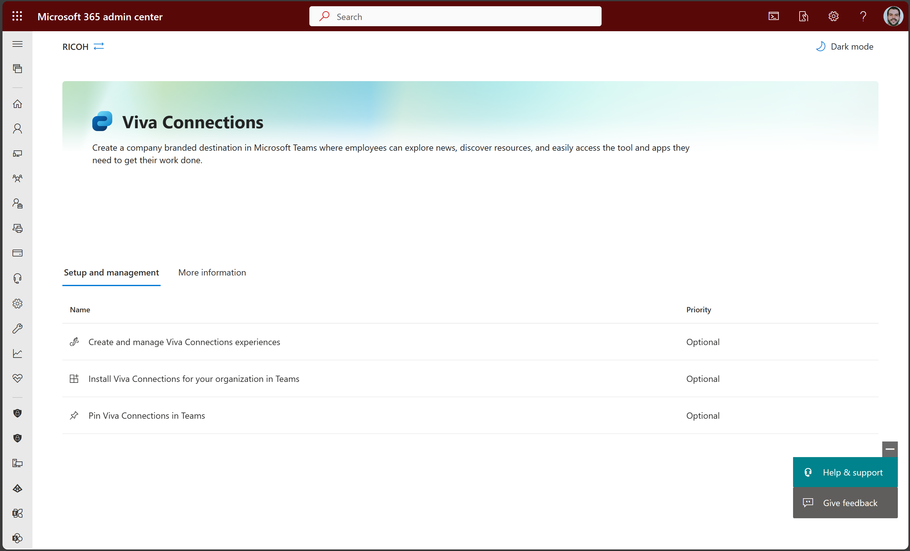 Imagen 3.- Opciones de configuración de Microsoft Viva Connections.