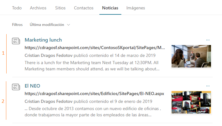 Personalización de resultados de búsqueda en Microsoft Search