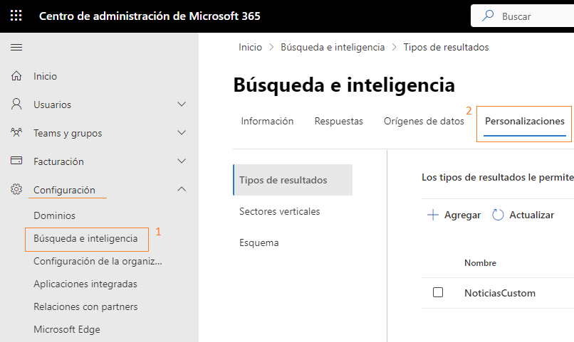 Imagen 2.- Ubicación de la configuración en el centro de Búsqueda e inteligencia.