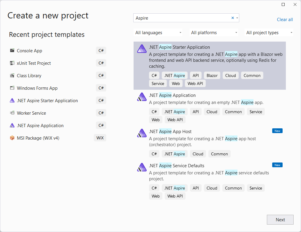 A screenshot of the .NET Aspire Starter Application
template.