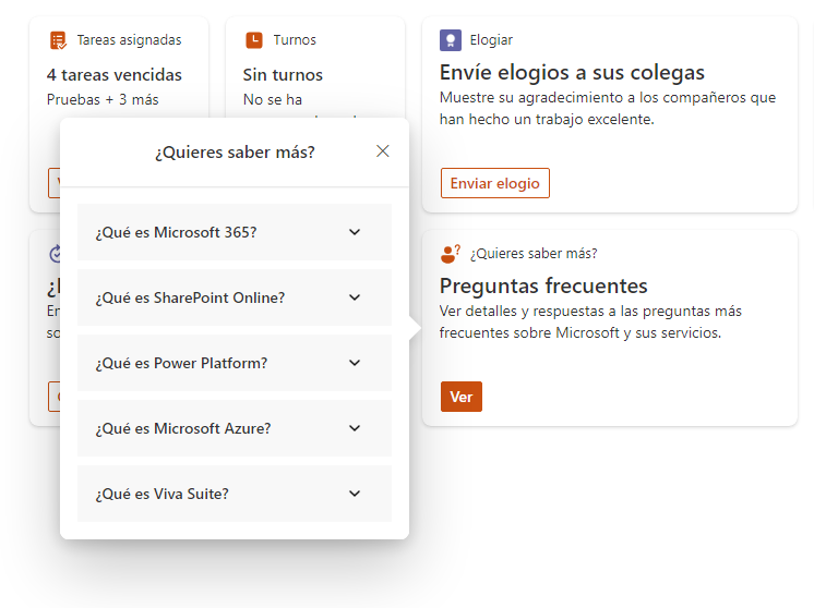 Imagen 3.- Visualización de la tarjeta dentro del dashboard de Viva Connections.