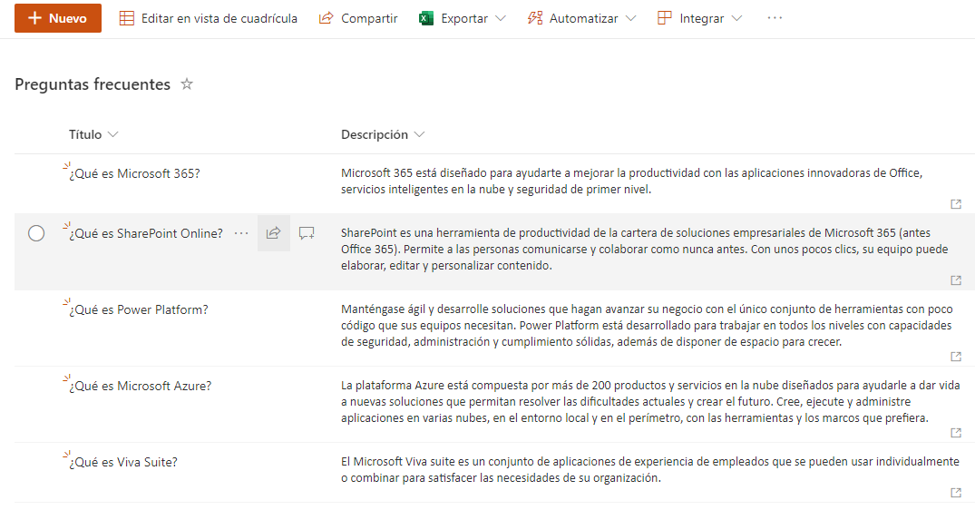 Imagen 4.- Configuración de lista y contribución de los datos a mostrar.