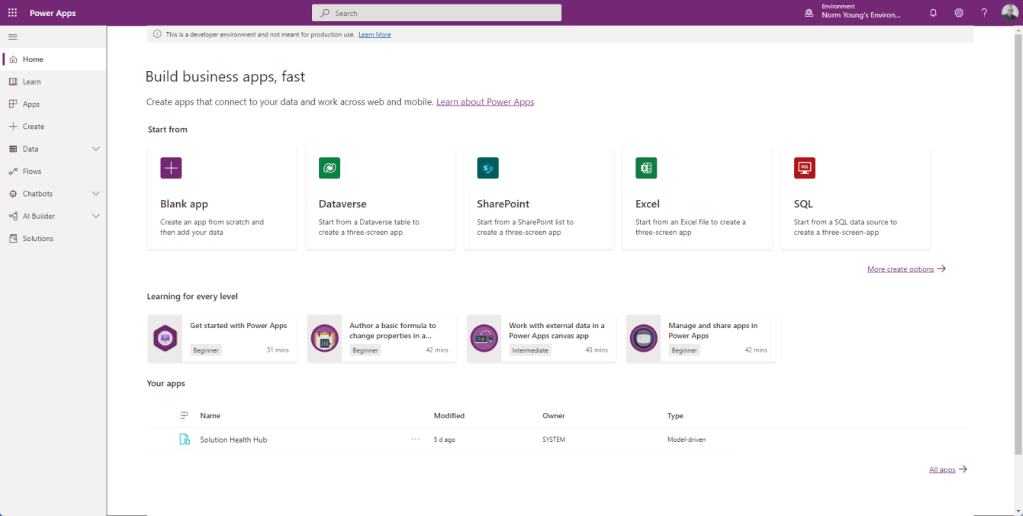 Power Apps maker
experience