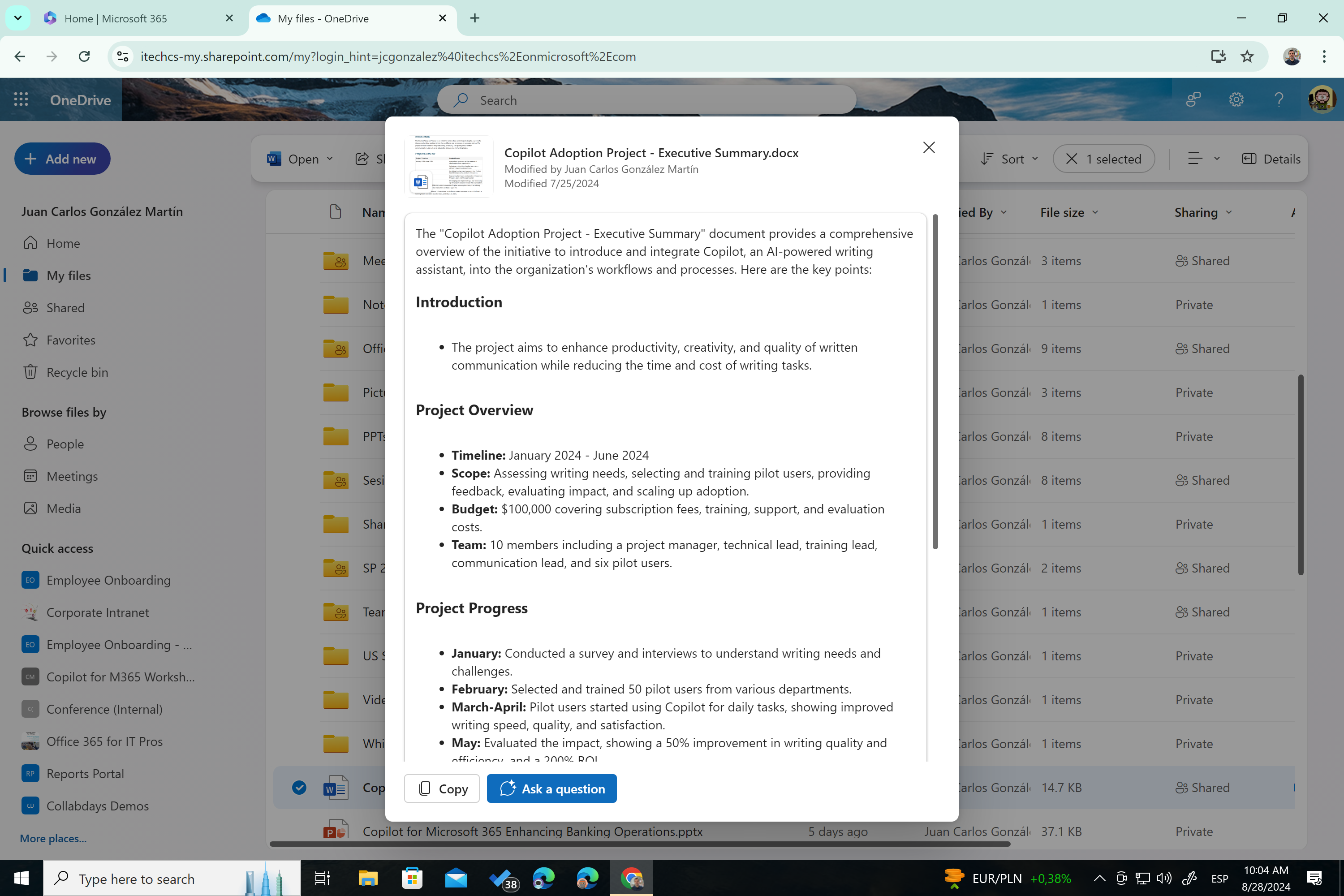 Imagen 6.- Resumir un archivo con Copilot para Microsoft 365.