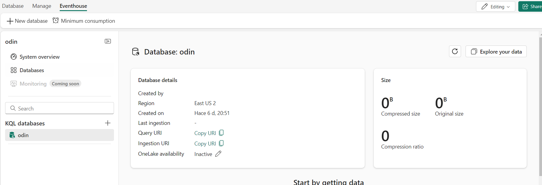 Imagen 6.- BD de un Eventhouse.