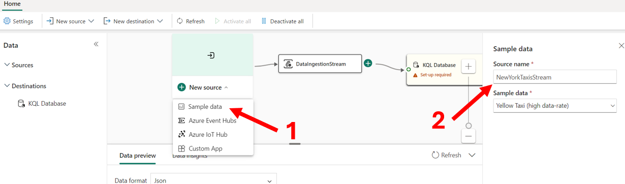 Imagen 8.- Configurar EventStream y conectar KQL.