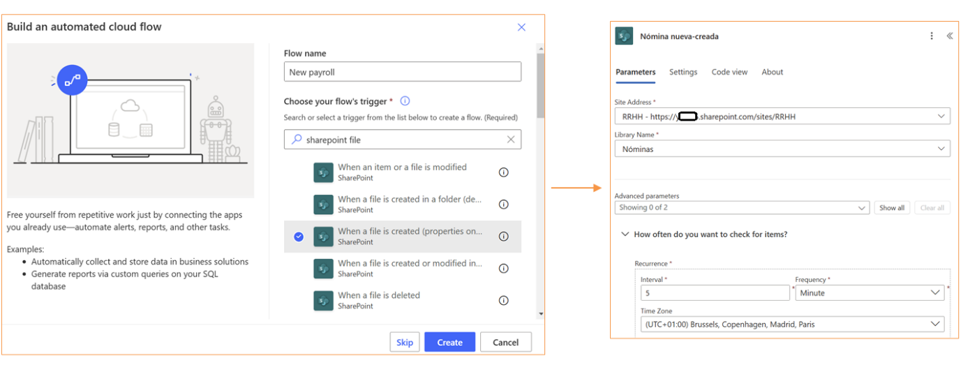 Imagen 3.- Configuración del desencadenador de Power Automate.