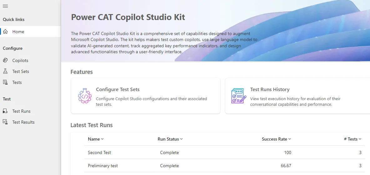 Prueba tus copilotos personalizados con Power CAT Copilot Studio Kit
