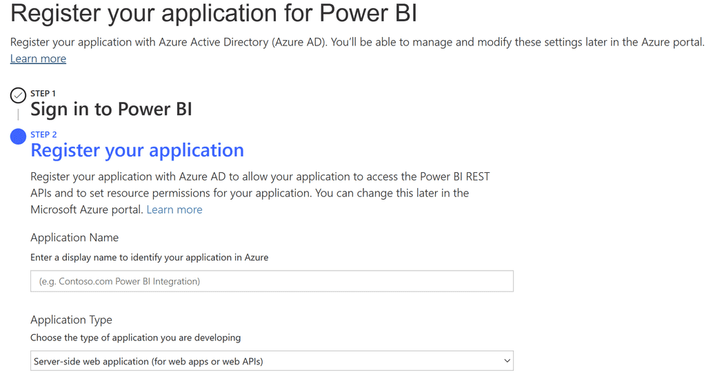 Imagen 8.- Parámetros para configurar la App de Power BI.