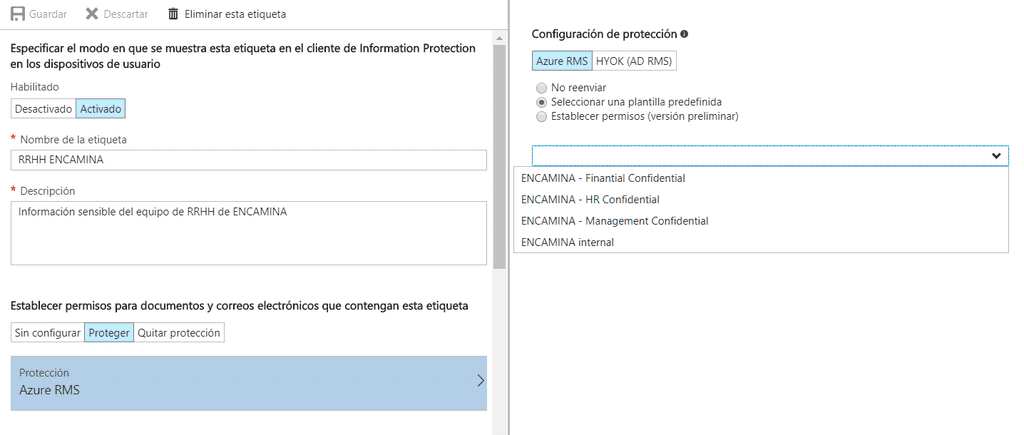 Imagen 7.- Selección de la protección de la etiqueta.