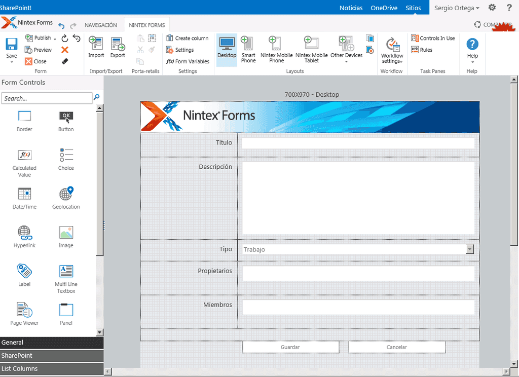 Imagen 3.-Aspecto del diseñador de formularios de Nintex.