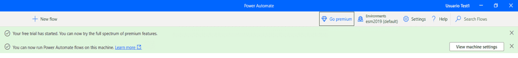 Imagen 8.- Mensaje de versión trial de Power Automate Desktop activada.