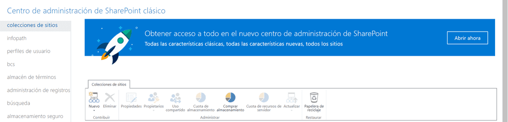 Imagen 1.- Banner de acceso al Modern Admin Center para tenants con más de 50 usuarios.