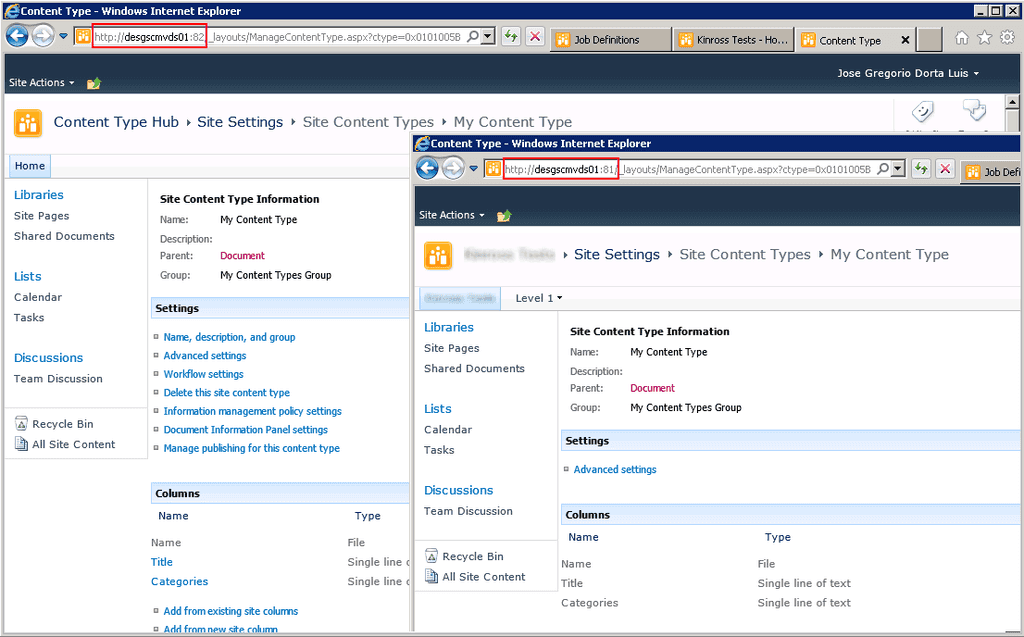 Comprobación de funcionamiento del Content Type Hub