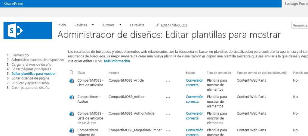 Imagen 3.- Listado de plantillas de elementos de contenido.