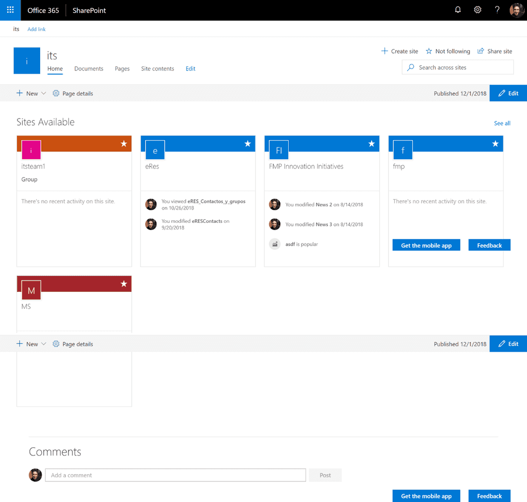 Imagen 2.- Hub Site en Office 365.