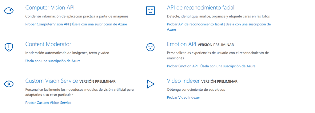 Imagen 7.- Servicios cognitivos en Azure.