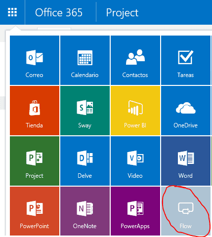 Imagen 1.- Acceso a Microsoft Flow desde el Lanzador de Aplicaciones de Office 365.