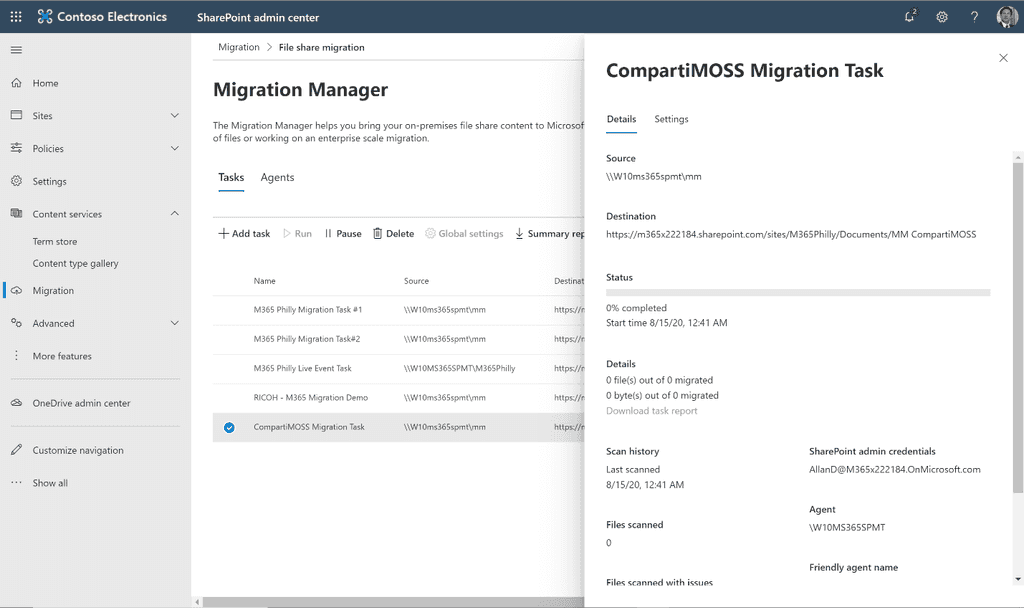 Imagen 14.- Detalle de una tarea de migración en Migration Manager.