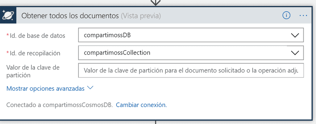 Imagen 9.- Get documents desde Cosmos DB en Logics Apps.