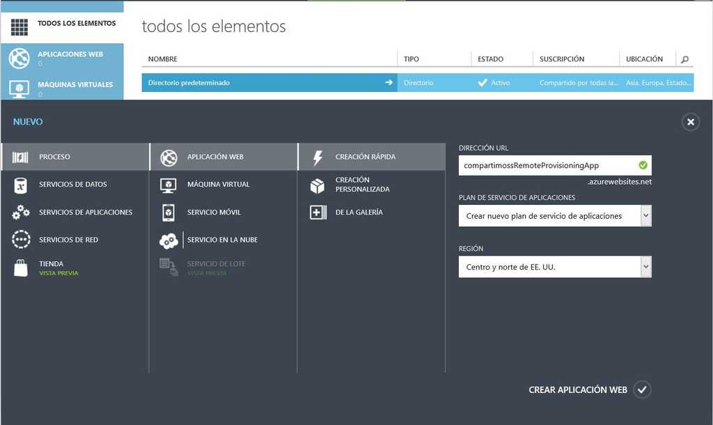 Imagen 2.- Panel de control, Azure.