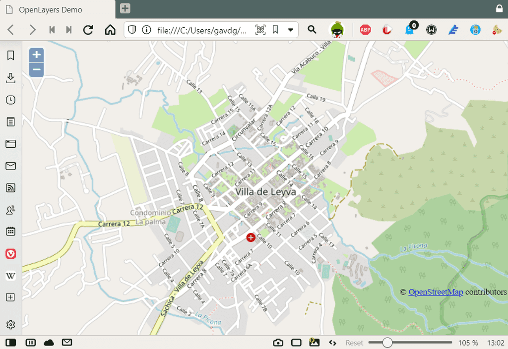 Imagen 3.- Mapa generado con los datos de OpenStreetMap y el API de OpenLayers.