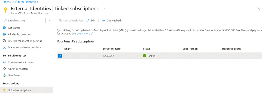 Imagen 2.- Acceso a la sección de External Identities -- Linked Subscriptions.