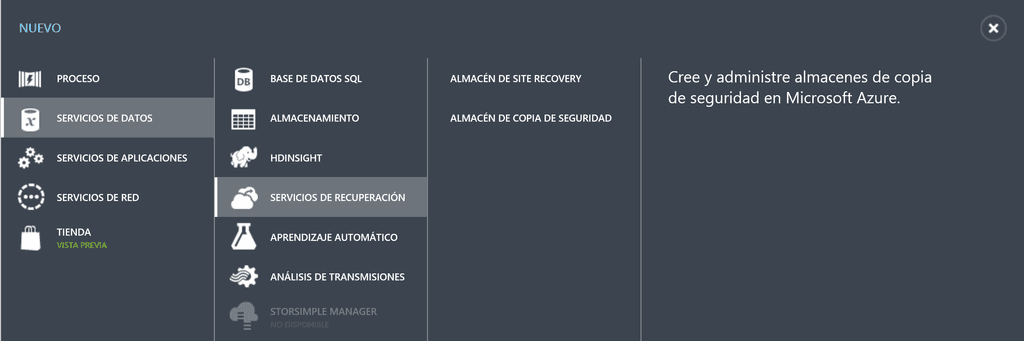 Imagen 3.- Creación Almacén Azure Site Recovery.