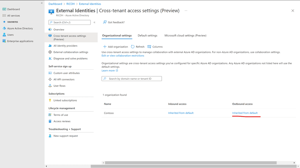 Imagen 13.- Configurando la colaboración externa saliente para el tenant con el que queremos colaborar.