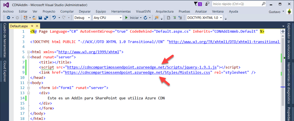 Imagen 6.- Cambio de URL para usar el CDN de Azure.