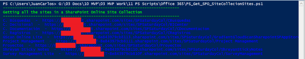 Imagen 4.- Listado de sitios de una Colección de Sitios de SharePoint Online.