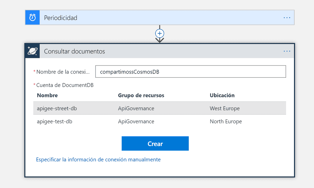 Imagen 8.- Conexión de Cosmos DB en Logic Apps.