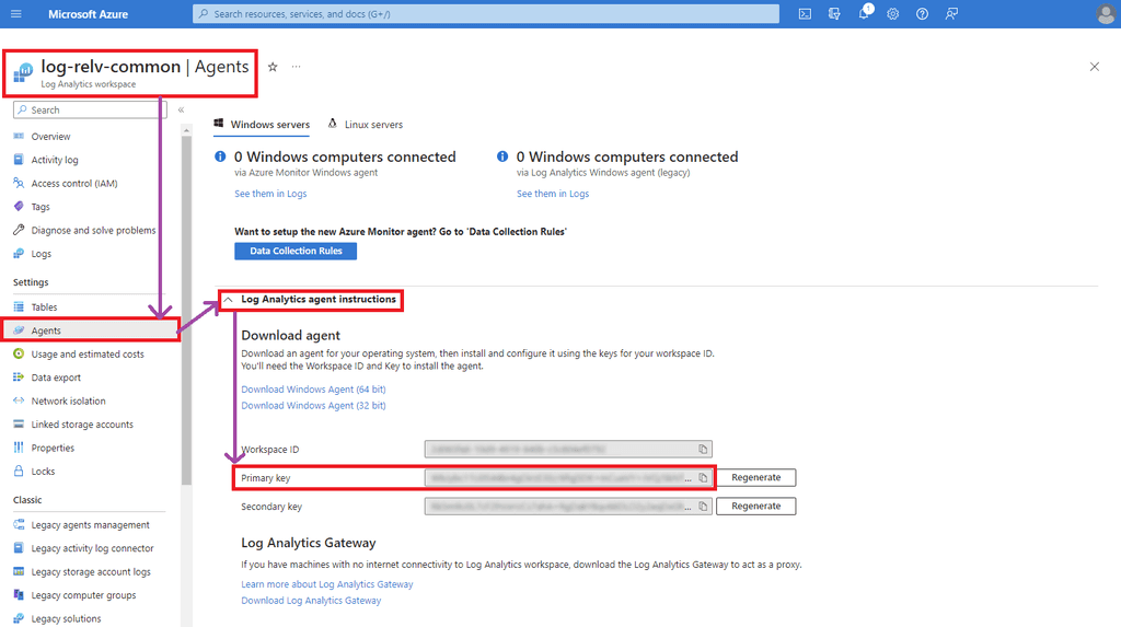 Imagen 4.- Como obtener el Workspace Id y las claves del Azure Log Analytics Workspace desde Azure CLI para usar al crear un Azure Container Environment.