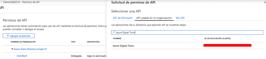 Imagen 5.- Permisos para la API Digital Twins