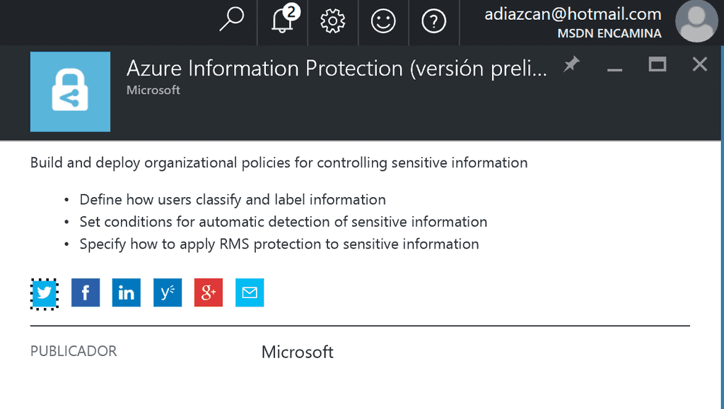 Imagen 1.- Descripción del servicio de Azure IP.