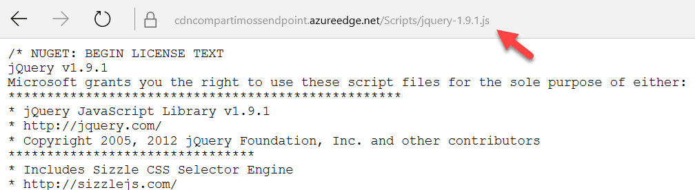 Imagen 4.- Archivo de JavaScript cacheado en el CDN de Azure.