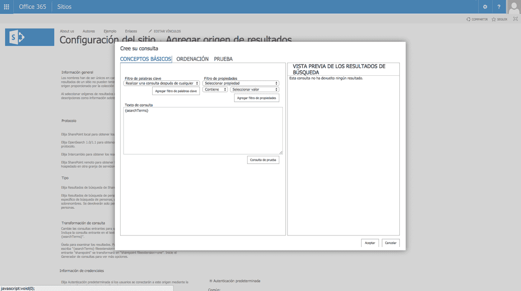 Imagen 3.- Pantalla de configuración de la consulta.