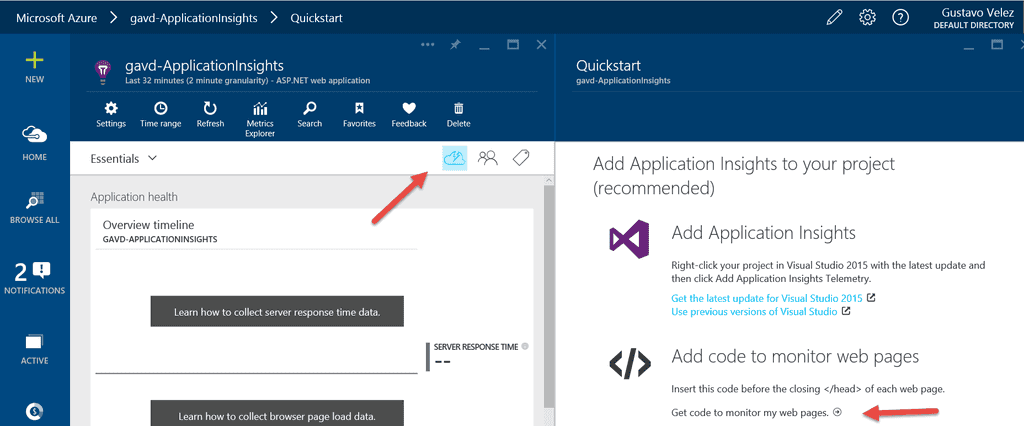 Imagen 2.- Código para utilizar Application Insights.