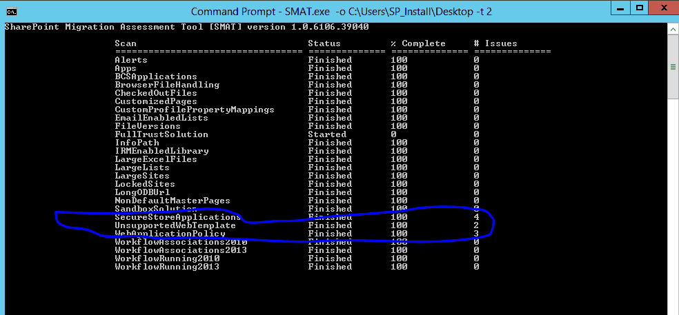 Imagen 3.- Ejemplo de ejecución de SMAT en una granja de SharePoint 2013.